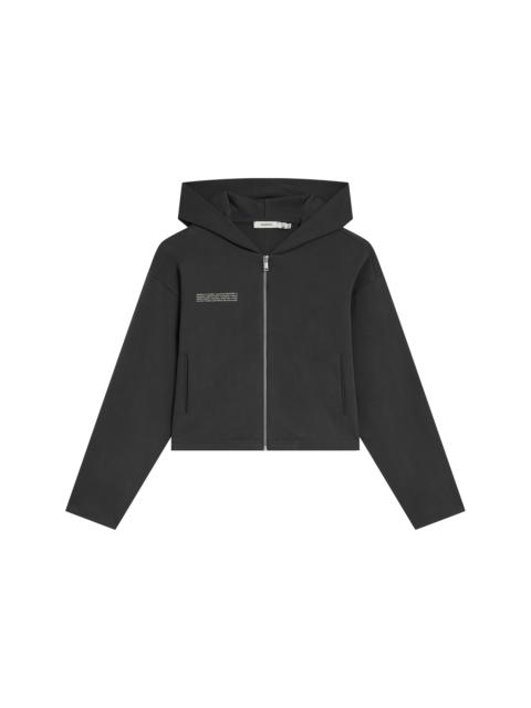 Womens Double Jersey Cropped Zip Up Hoodie - Smoked Black