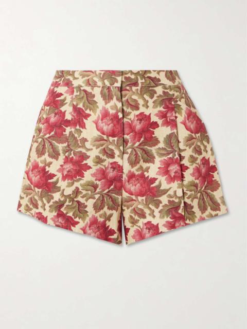 Rosalie floral-print linen shorts Red
