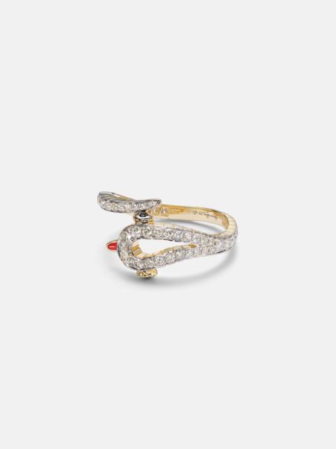 Python 9kt gold ring with diamonds