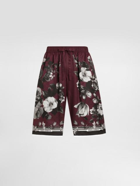 Peony ramage-print vanity twill trousers