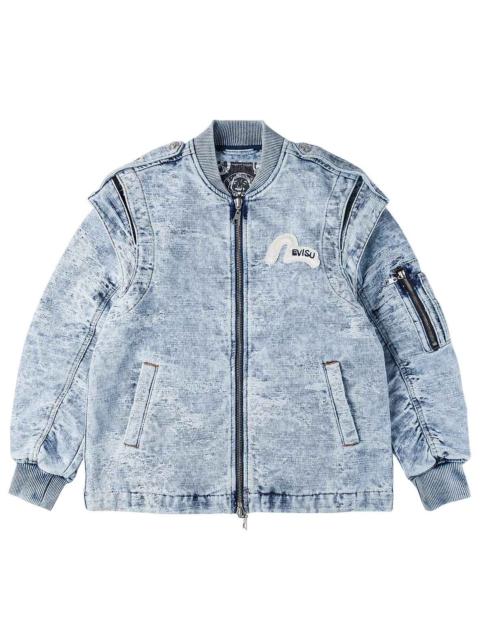 Detachable Distressed Denim Bomber Jacket