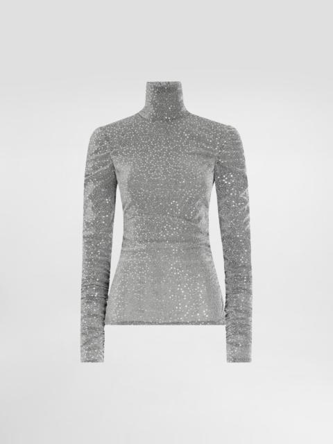 Draped sequined turtle-neck top