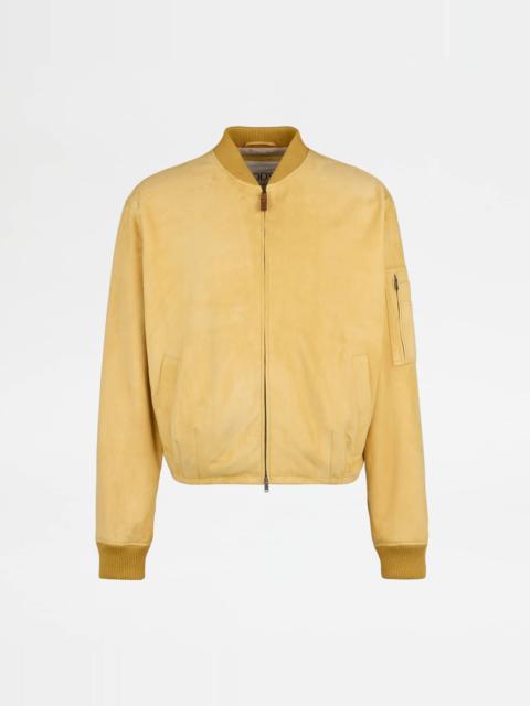 BOMBER JACKET IN PASHMY SUEDE - YELLOW