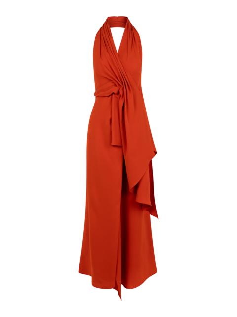 Barbara Layered Silk Maxi Halter Dress orange