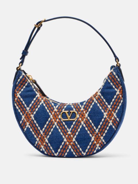 Quiltie 67 embroidered denim shoulder bag