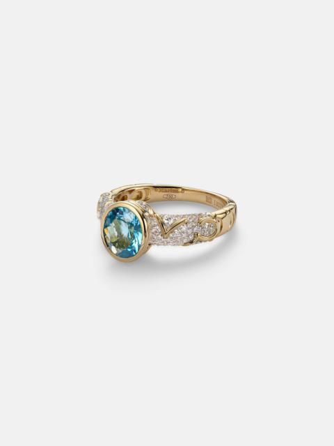 Ondine 18kt gold ring with topaz and diamonds