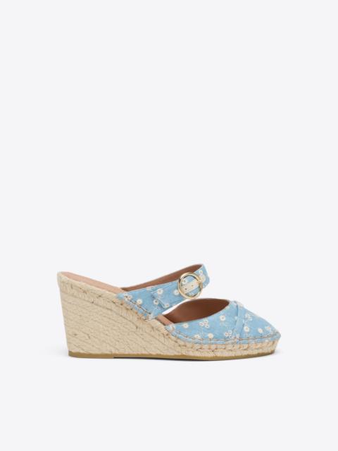 Farah 70 Blue Floral Denim Wedge Mules