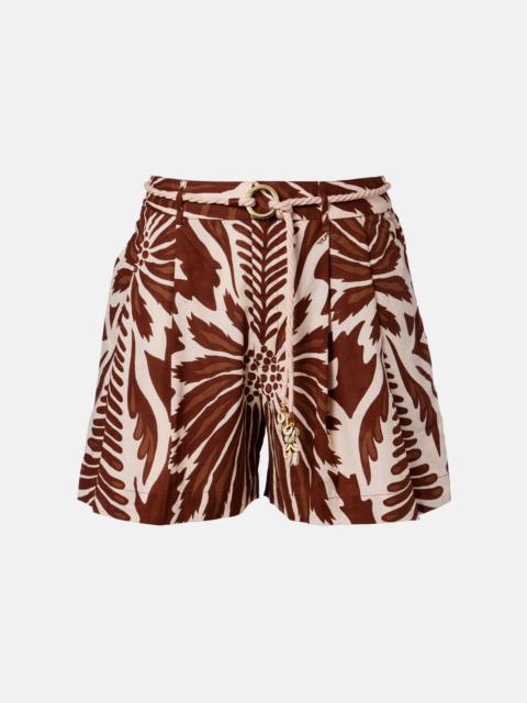 Chantal printed belted cotton shorts