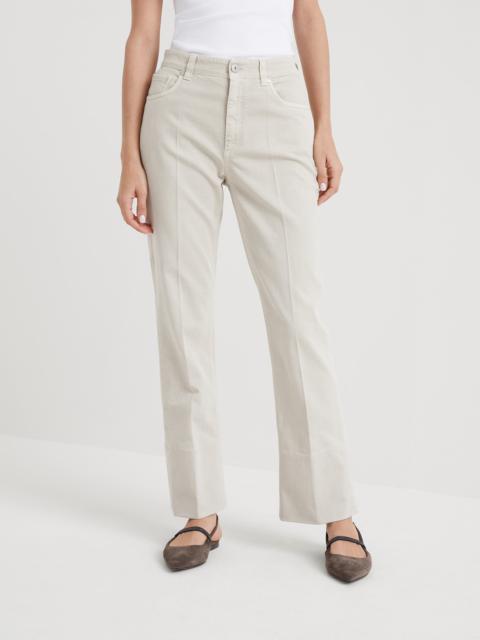 Garment-dyed kick flare trousers in comfort soft denim with shiny tab