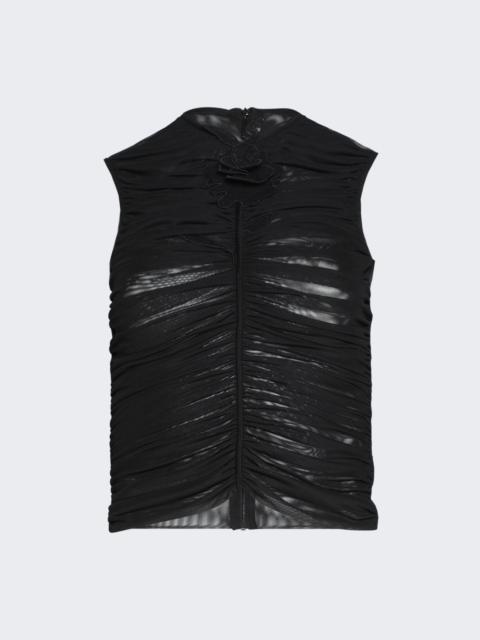 Lace Rose Embroidery Detail Ruched Top Black