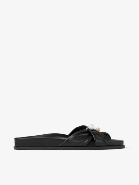 Rafi Flat Black Soft Glove Leather Flat Sandals