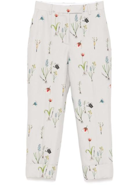 botanical-flower-printed high-waisted trousers