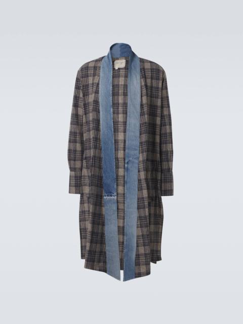 Plaid denim-trimmed cotton coat