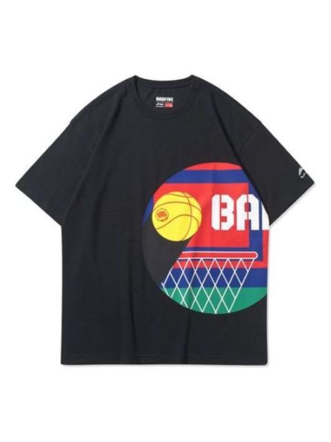 Li-Ning Basketball Printing Loose Short Sleeve 'Black' AHSQ285-3