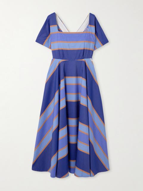 Allegria Pleated Striped Cotton-poplin Wrap Midi Dress