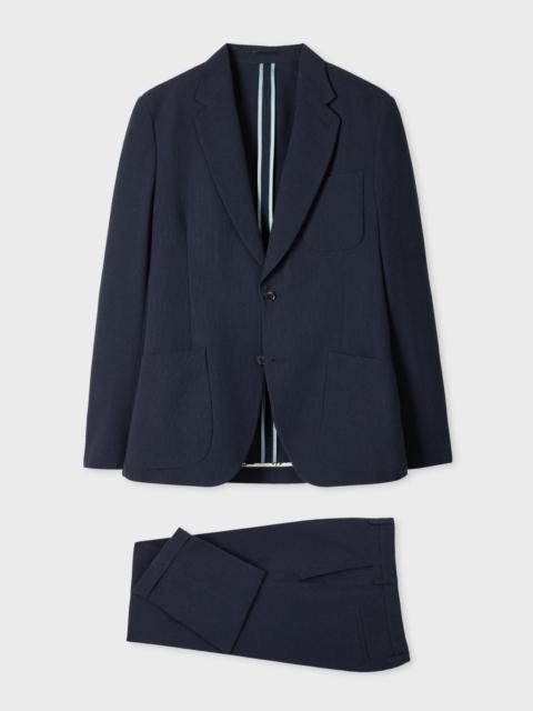 Navy Cotton-Blend Seersucker Stripe Suit