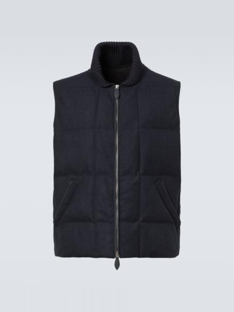 Leather-trimmed quilted wool-blend vest
