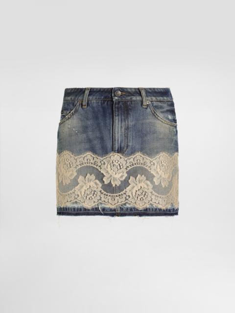 Denim skirt with lace