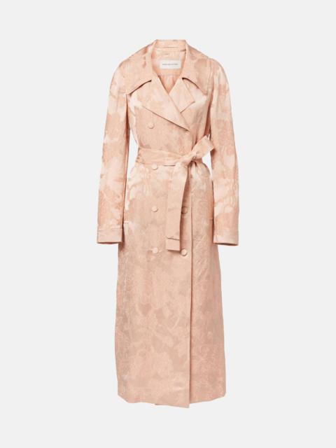 Floral linen-blend jacquard coat