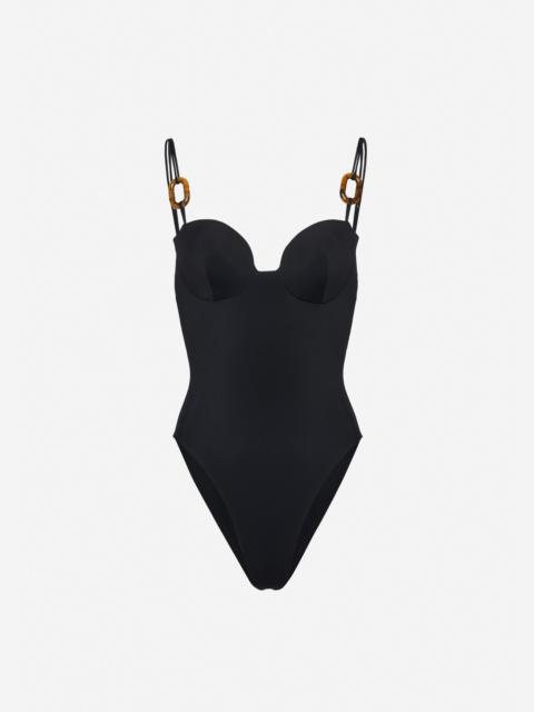 Retro bustier swimsuit in black with ring detail