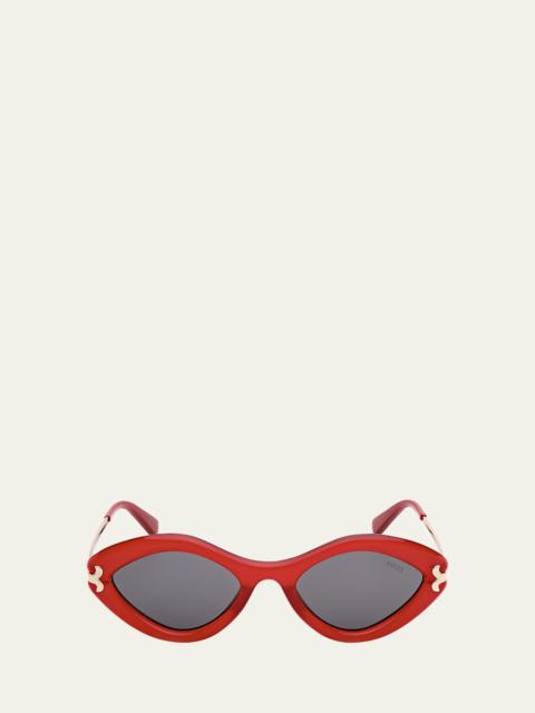 Logo Acetate & Metal Oval Sunglasses