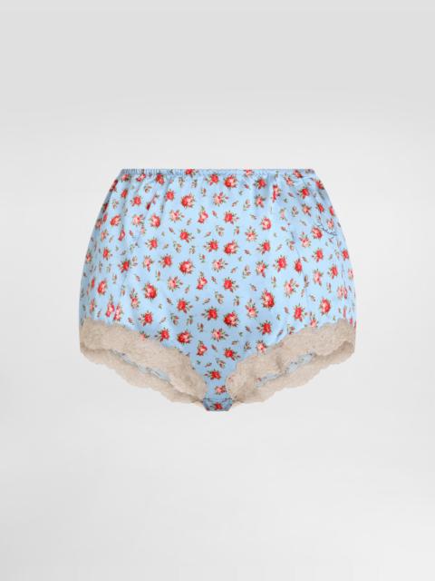 Small rose-print lace and satin briefs