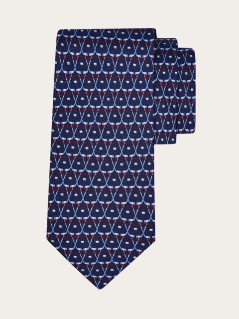 Hockey print silk tie