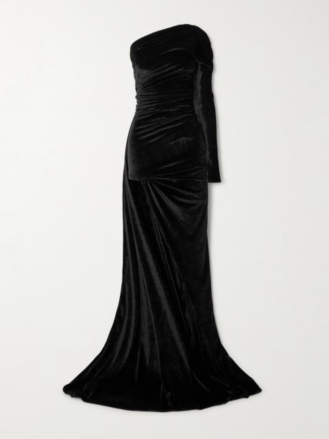 One-shoulder Asymmetric Velvet Dress