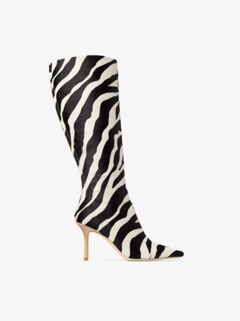 Gloria Knee High Boot 85
Natural Zebra Print Pony Leather Knee High Boots