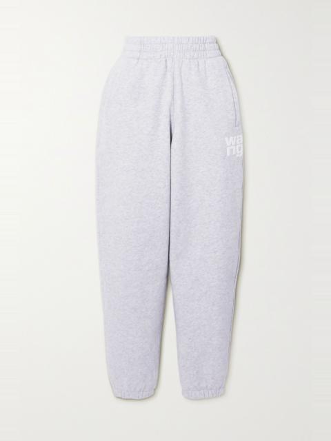 Printed mélange cotton-blend jersey track pants