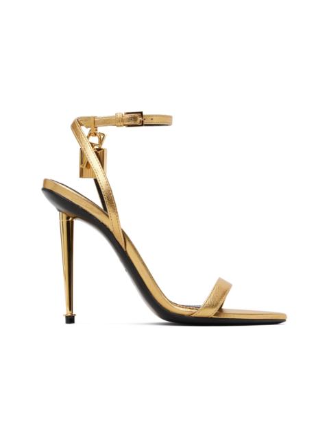 Gold Laminated Padlock Pointy Naked Heeled Sandals