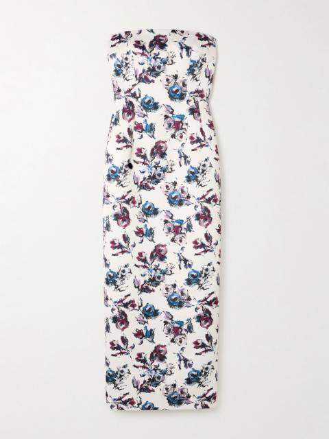 Laelia Genzianella Strapless Floral-print Duchesse-satin Midi Dress