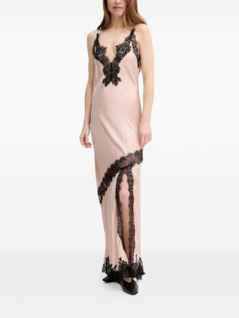lace-insert silk slip dress