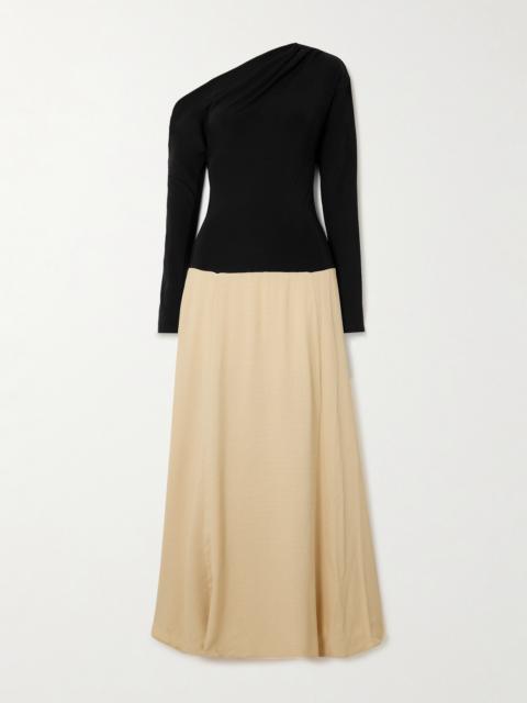 Dasha Duo Asymmetric Cutout Stretch-knit And Gauze Maxi Dress