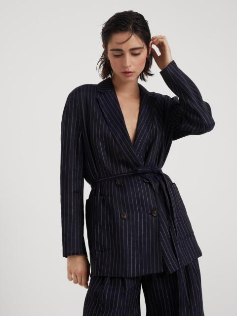 Cotton sparkling stripe gauze blazer with belt and monili