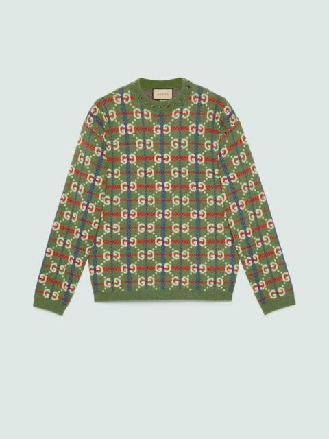 GG check knit wool sweater
