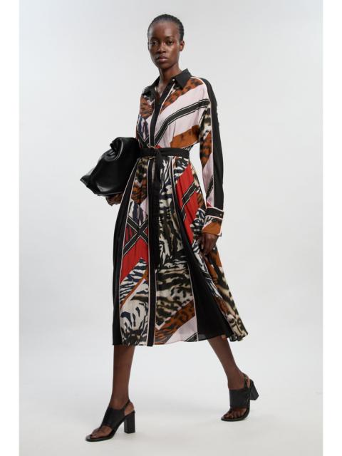 Animal Print Fluid Tencel Woven Maxi Shirt Dress