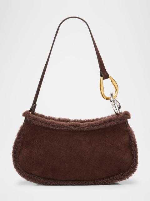 Ollie Shearling-Trim Suede Shoulder Bag