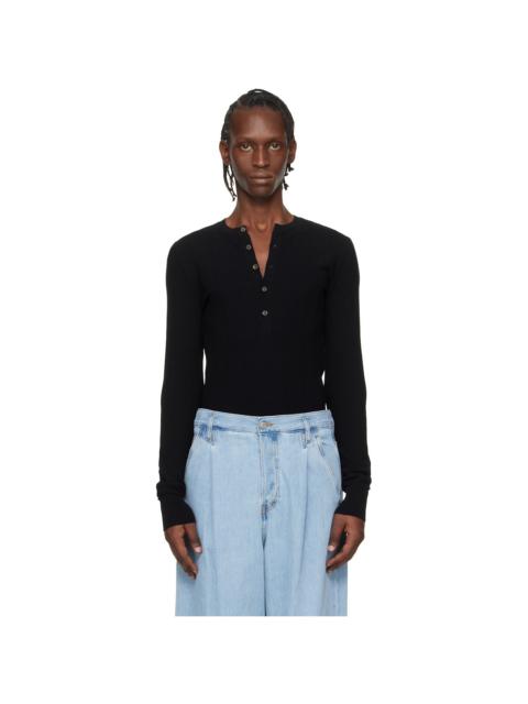 Black Rib-Knit Henley