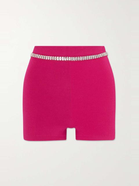 Crystal-embellished ribbed-jersey shorts
