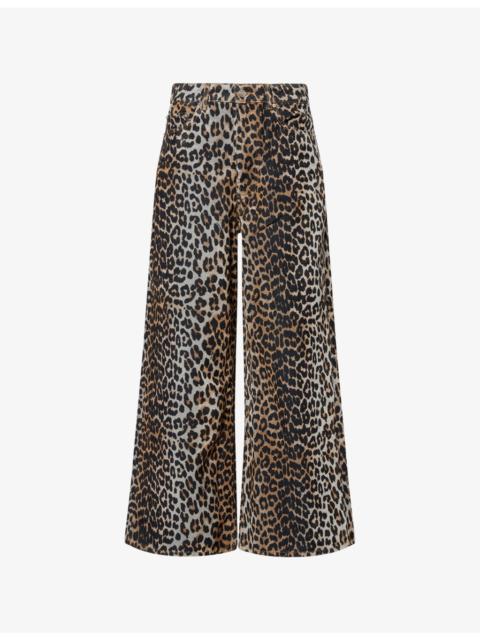 Leopard Wide-Leg Velvet Jeans