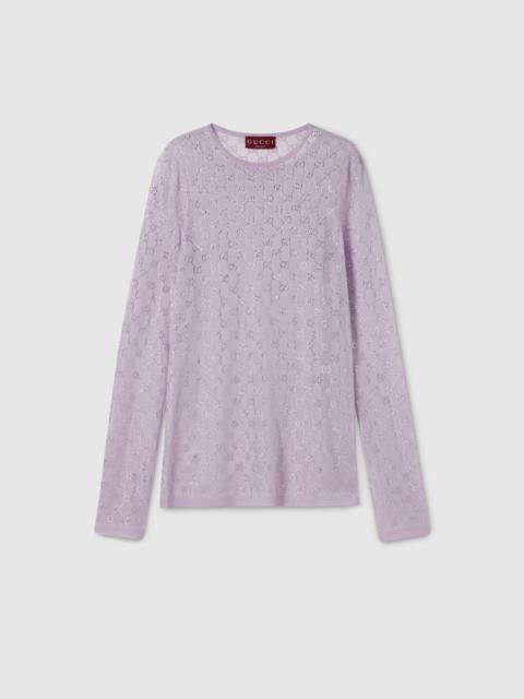 Fine silk T-shirt with GG crystals