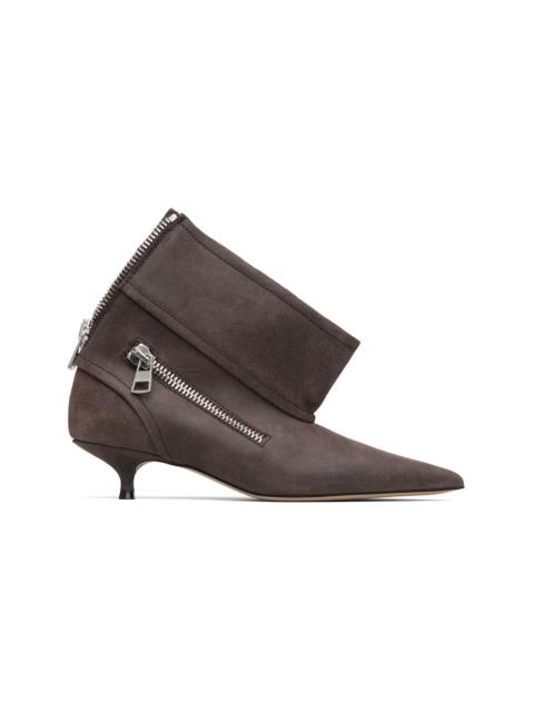 Brown Biker Kitten Heel Boots