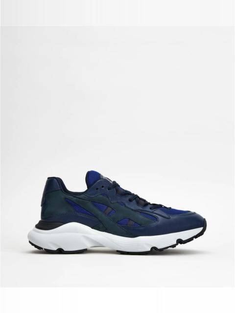 LEATHER AND TECHNICAL FABRIC SNEAKERS - BLUE