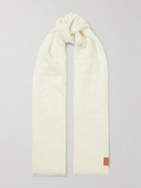 Frayed Wool And Silk-blend Jacquard Scarf