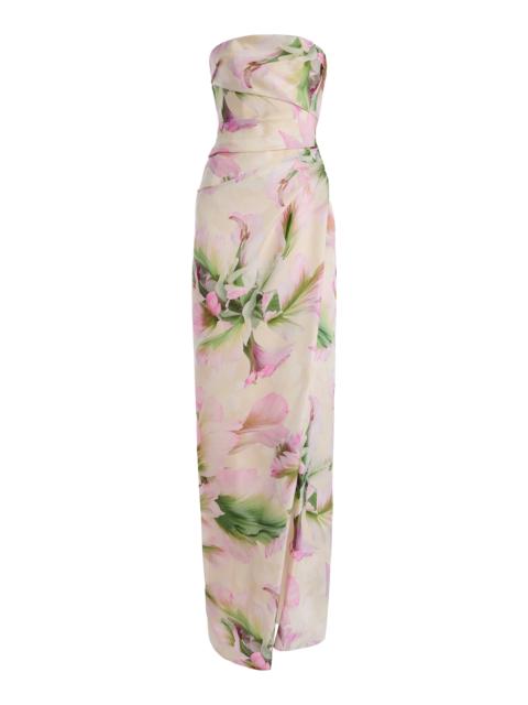 Floral-Print Ruched Silk Gown multi
