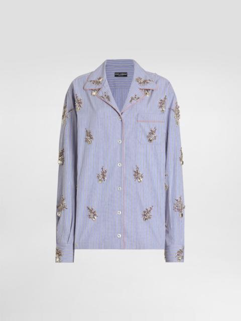 Cotton shirt with crystal flower embroidery