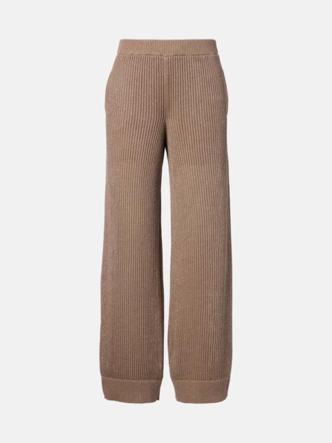 Ribbed-knit cotton-blend wide-leg pants