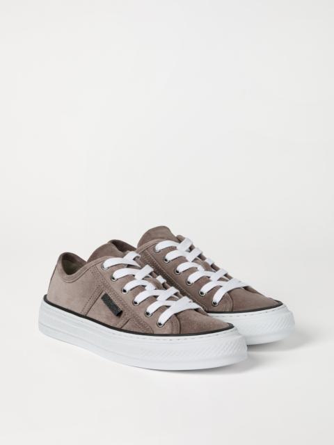 Suede sneakers with shiny tab