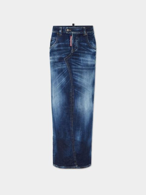 MEDIUM WASH FRONT SPLIT JEAN SKIRT